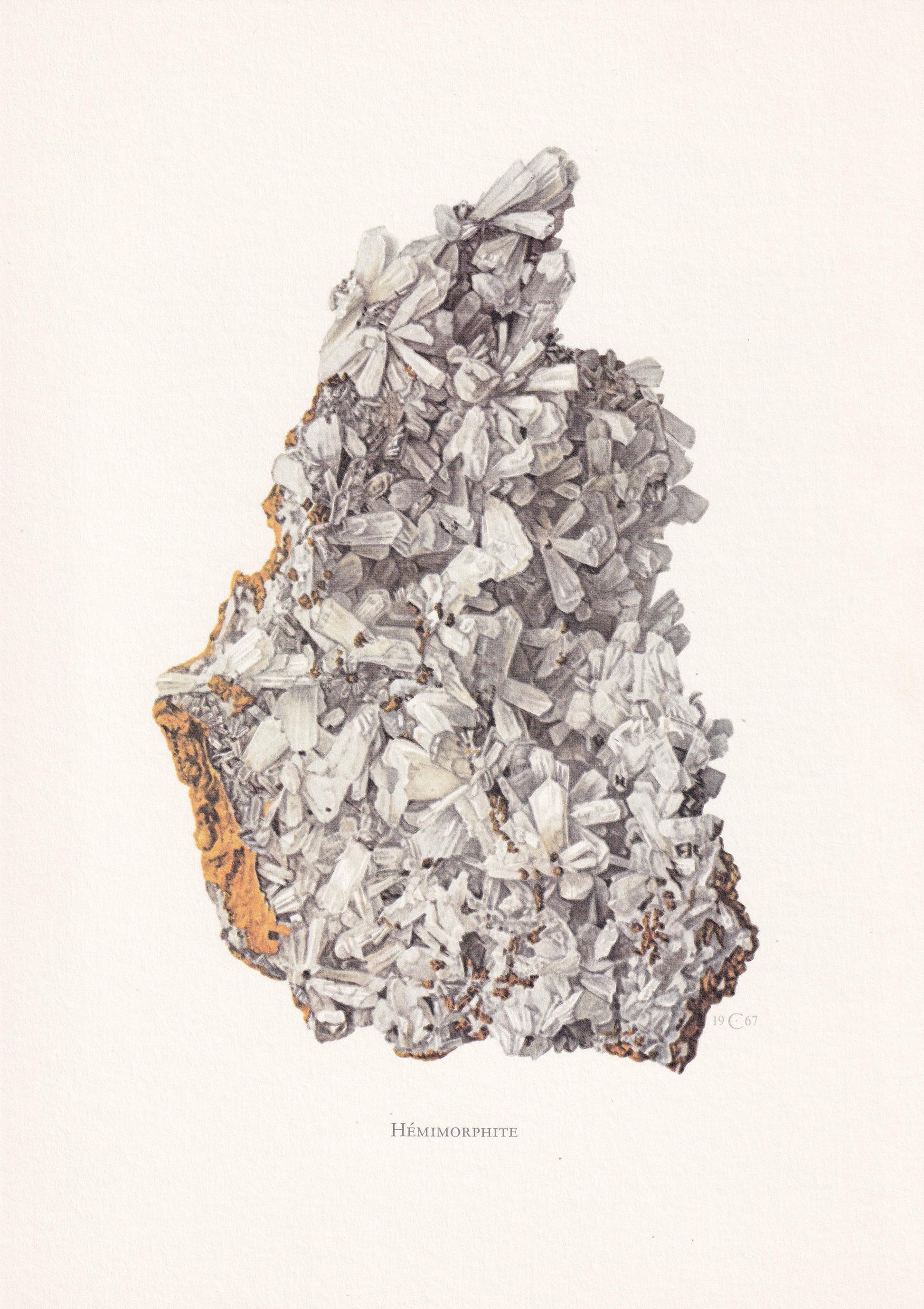 1968 HEMIMORPHITE Print - Mineral Wall Art Gift - Mineralogy Decor - Precious Stones - Vintage Rock Art - Element - 7.5 x 10.6 Inches