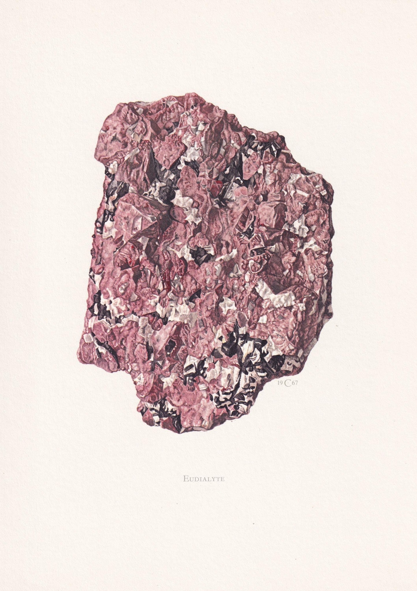 1968 EUDIALYTE Print - Mineral Wall Art Gift - Mineralogy Decor - Precious Stones - Vintage Rock Art - Element - 7.5 x 10.6 I