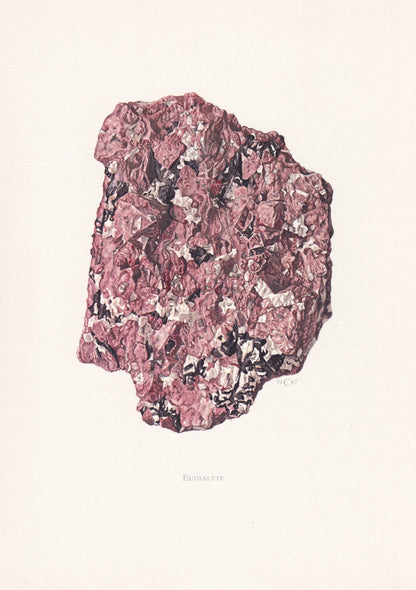 1968 EUDIALYTE Print - Mineral Wall Art Gift - Mineralogy Decor - Precious Stones - Vintage Rock Art - Element - 7.5 x 10.6 I
