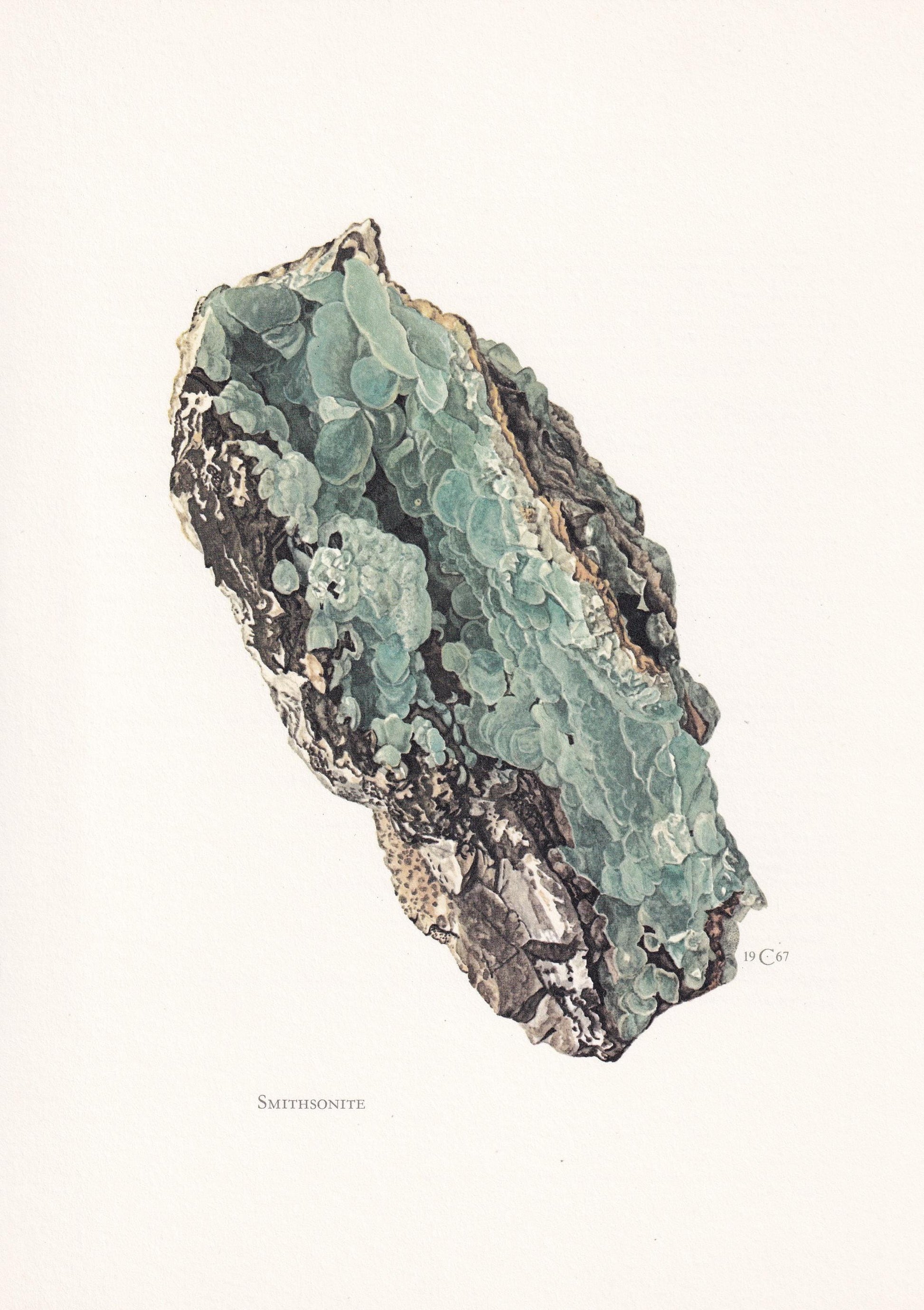 1968 SMITHSONITE Print - Mineral Wall Art Gift - Mineralogy Decor - Precious Stones - Vintage Rock Art - Element - 7.5 x 10.6 Inches