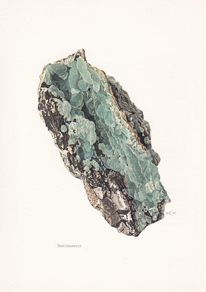 1968 SMITHSONITE Print - Mineral Wall Art Gift - Mineralogy Decor - Precious Stones - Vintage Rock Art - Element - 7.5 x 10.6 Inches