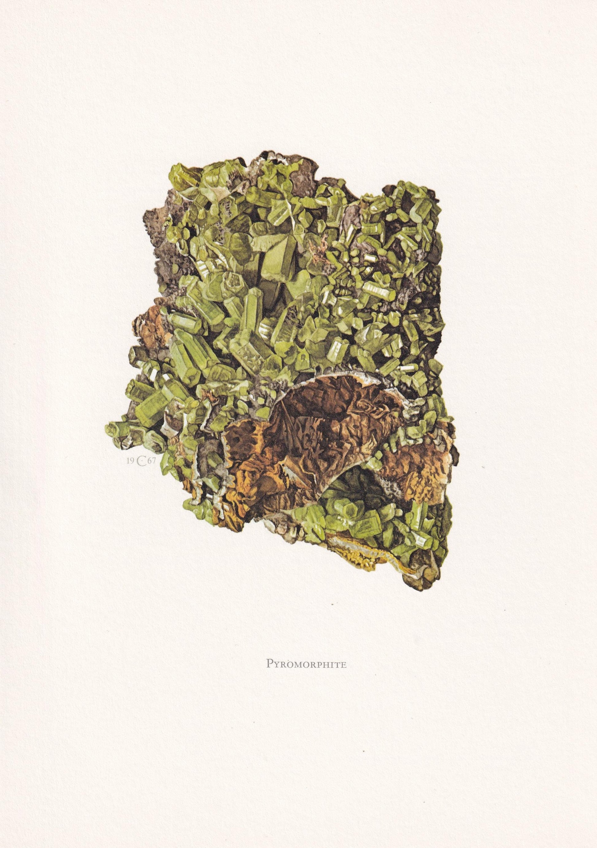 1968 PYROMORPHITE Print - Mineral Wall Art Gift - Mineralogy Decor - Precious Stones - Vintage Rock Art - Element - 7.5 x 10.