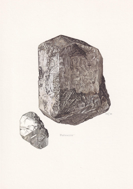 1968 PHENACITE Print - Mineral Wall Art Gift - Mineralogy Decor - Precious Stones - Vintage Rock Art - Element - 7.5 x 10.6 Inches