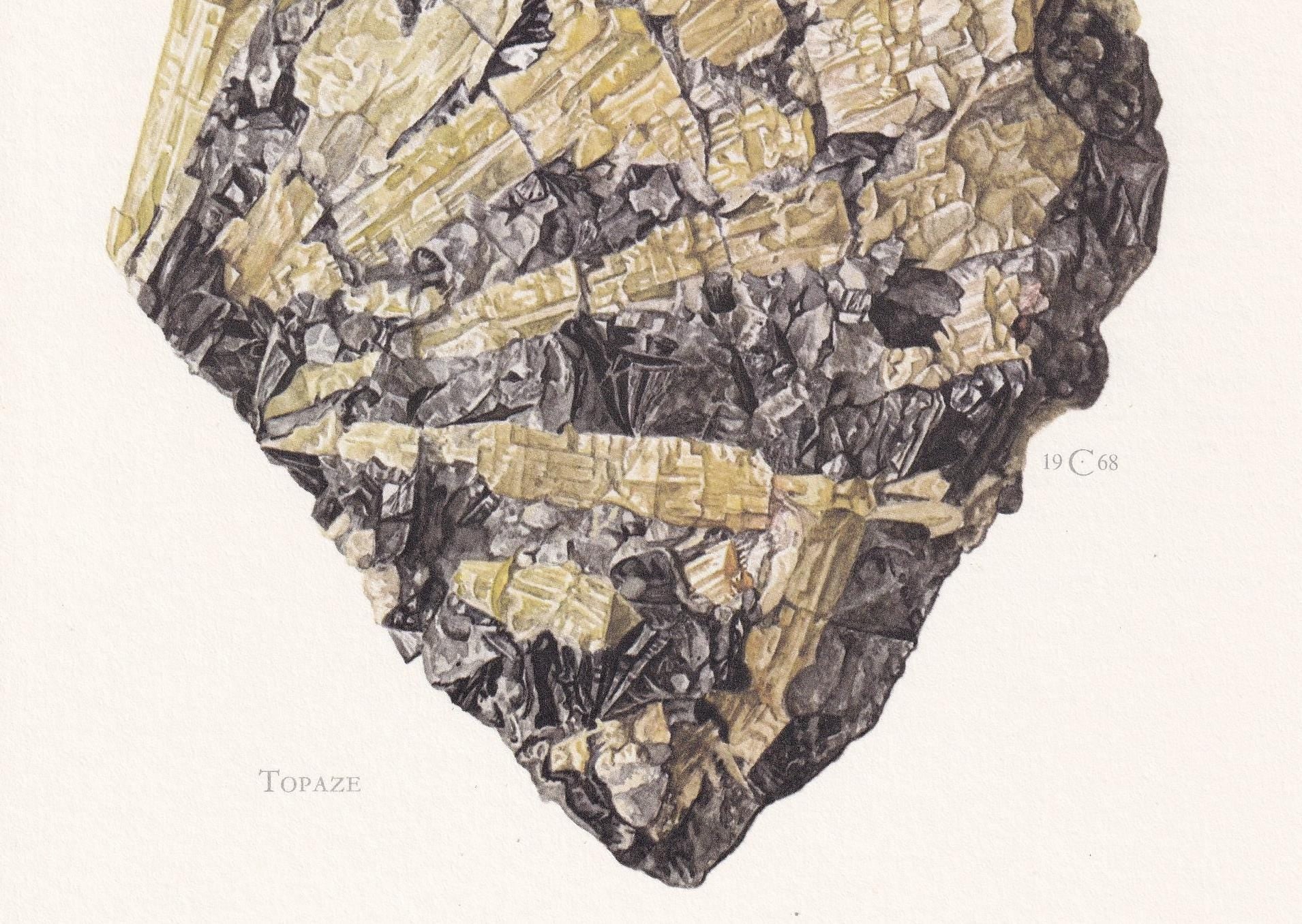1968 TOPAZ Print - Mineral Wall Art Gift - Mineralogy Decor - Precious Stones - Vintage Rock Art - Element - 7.5 x 10.6 Inches