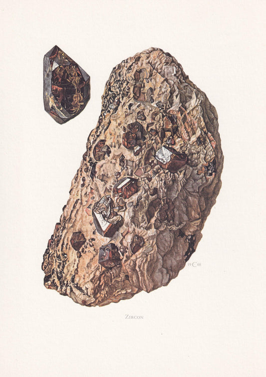 1968 ZIRCON Print - Mineral Wall Art Gift - Mineralogy Decor - Precious Stones - Vintage Rock Art - Element - 7.5 x 10.6 Inches