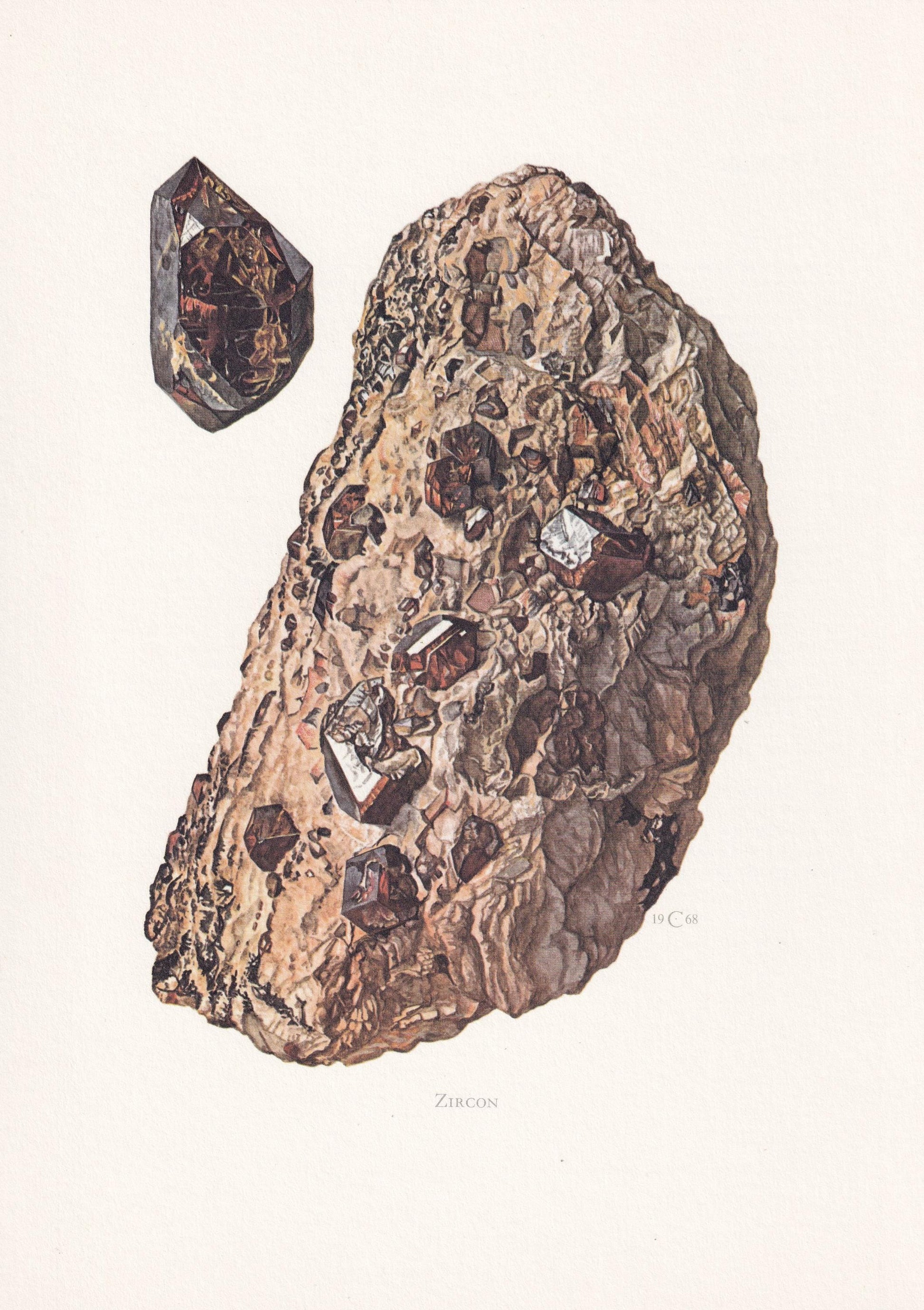 1968 ZIRCON Print - Mineral Wall Art Gift - Mineralogy Decor - Precious Stones - Vintage Rock Art - Element - 7.5 x 10.6 Inches
