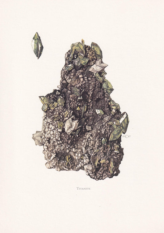 1968 TITANITE (SPHENE) Print - Mineral Wall Art Gift - Mineralogy Decor - Precious Stones - Vintage Rock Art - Element - 7.5 x 10.6 Inches