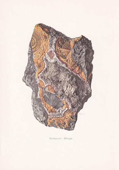 1968 NATROLITE Print - Mineral Wall Art Gift - Mineralogy Decor - Precious Stones - Vintage Rock Art - Element - 7.5 x 10.6 Inches