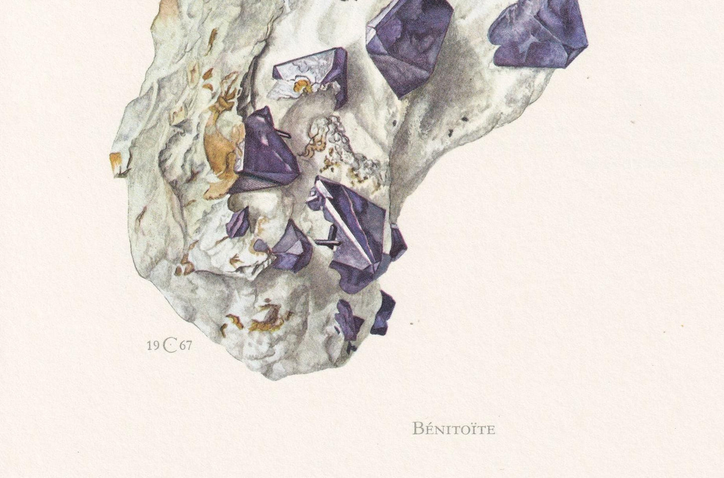 1968 BENITOITE Print - Mineral Wall Art Gift - Mineralogy Decor - Precious Stones - Vintage Rock Art - Element - 7.5 x 10.6 Inches