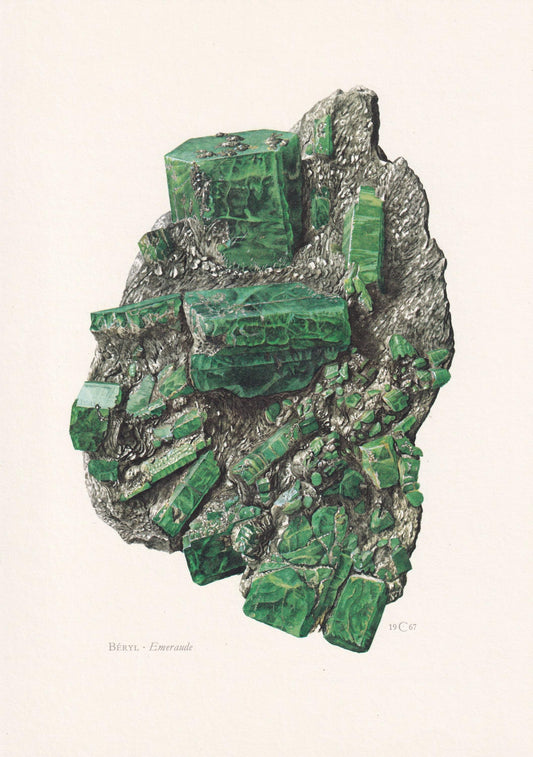 1968 EMERALD Print - Mineral Wall Art Gift - Mineralogy Decor - Precious Stones - Vintage Rock Art - Element - 7.5 x 10.6 Inches