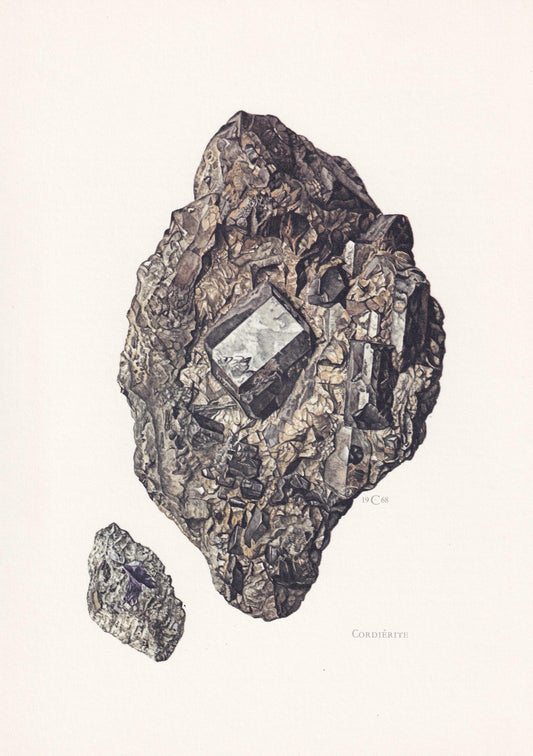 1968 CORDIERITE (IOLITE) Print - Mineral Wall Art Gift - Mineralogy Decor - Precious Stones - Vintage Rock Art - Element - 7.5 x 10.6 Inches