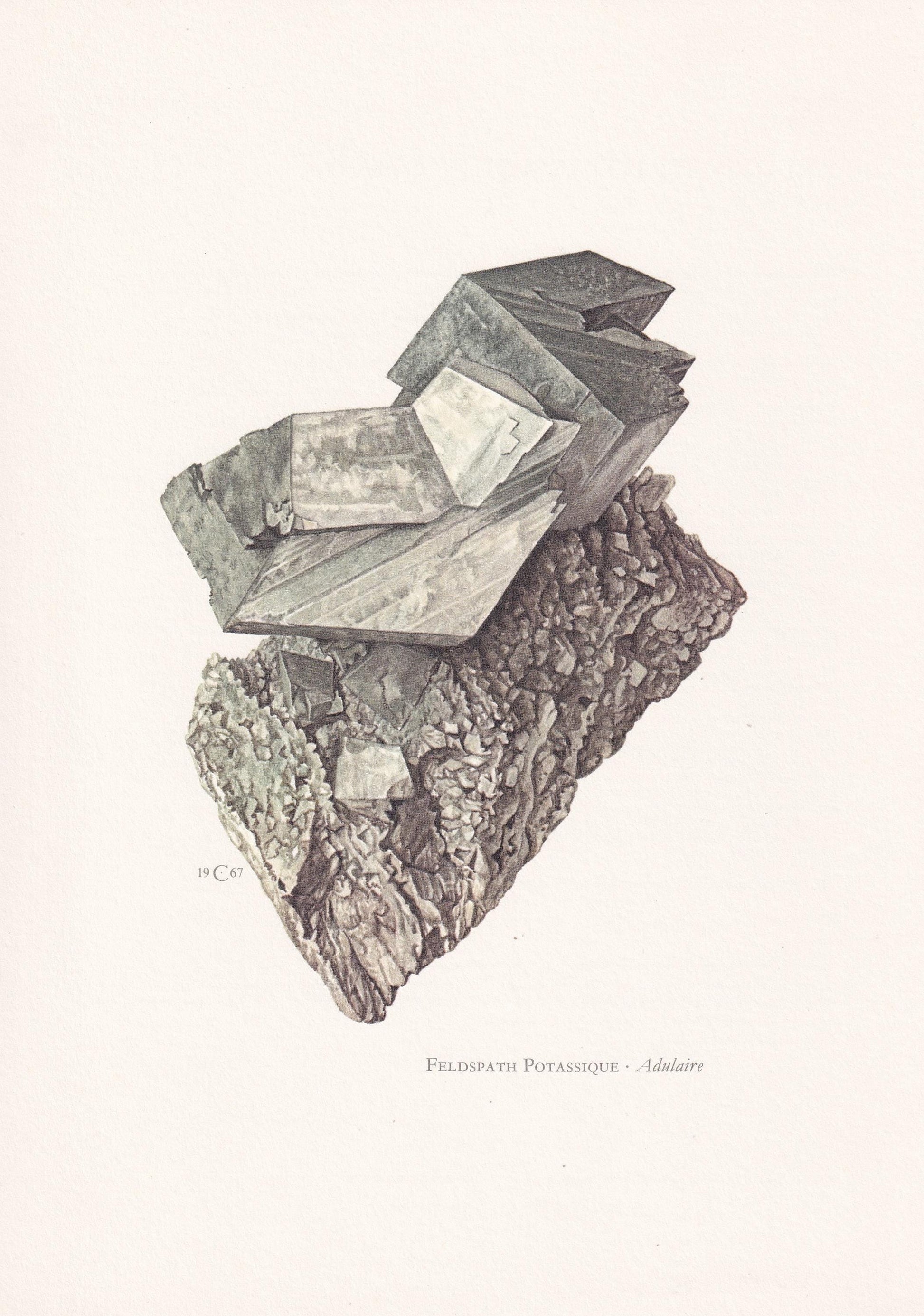1968 FELDSPAR Print - Mineral Wall Art Gift - Mineralogy Decor - Precious Stones - Vintage Rock Art - Element - 7.5 x 10.6 In