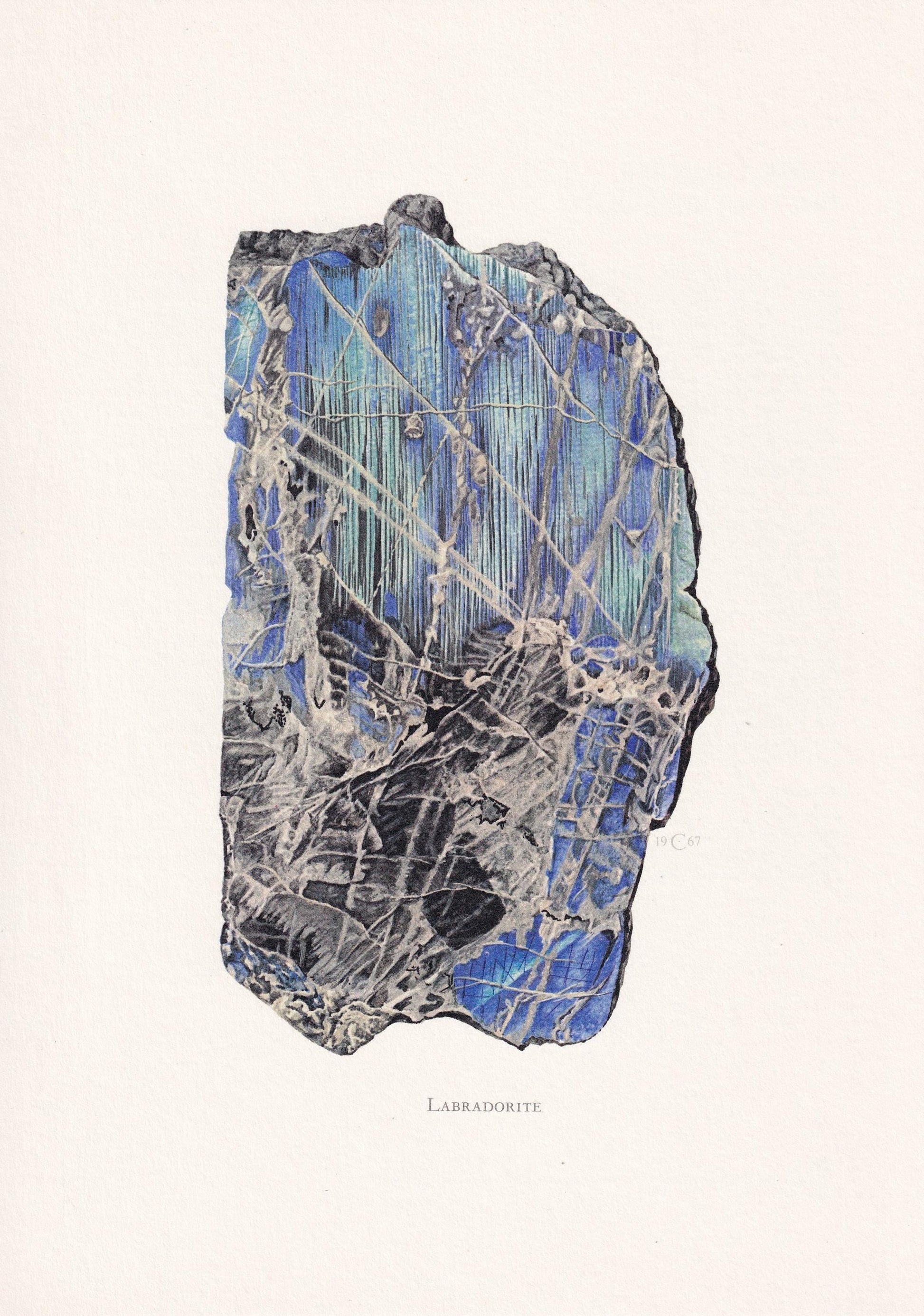 1968 LABRADORITE Print - Mineral Wall Art Gift - Mineralogy Decor - Precious Stones - Vintage Rock Art - Element - 7.5 x 10.6 Inches