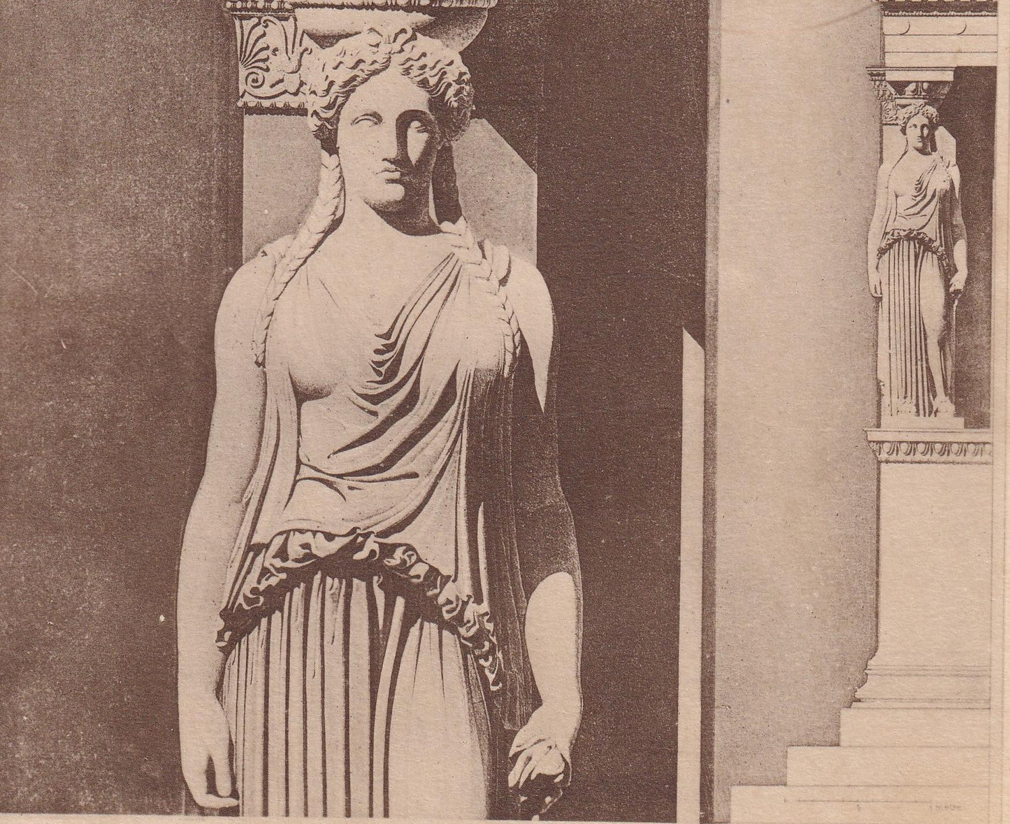 c. 1910 ERECHTHEION CARYATID, ACROPOLIS - Roman Architecture Print - Roman Greek History - Gift Decor - 8.6 x 12 Inches