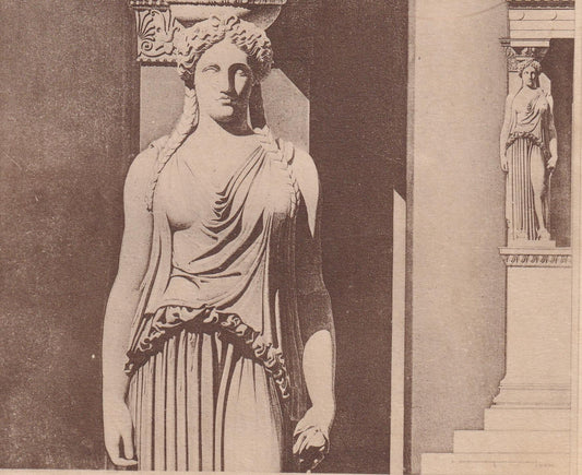 c. 1910 ERECHTHEION CARYATID, ACROPOLIS - Roman Architecture Print - Roman Greek History - Gift Decor - 8.6 x 12 Inches