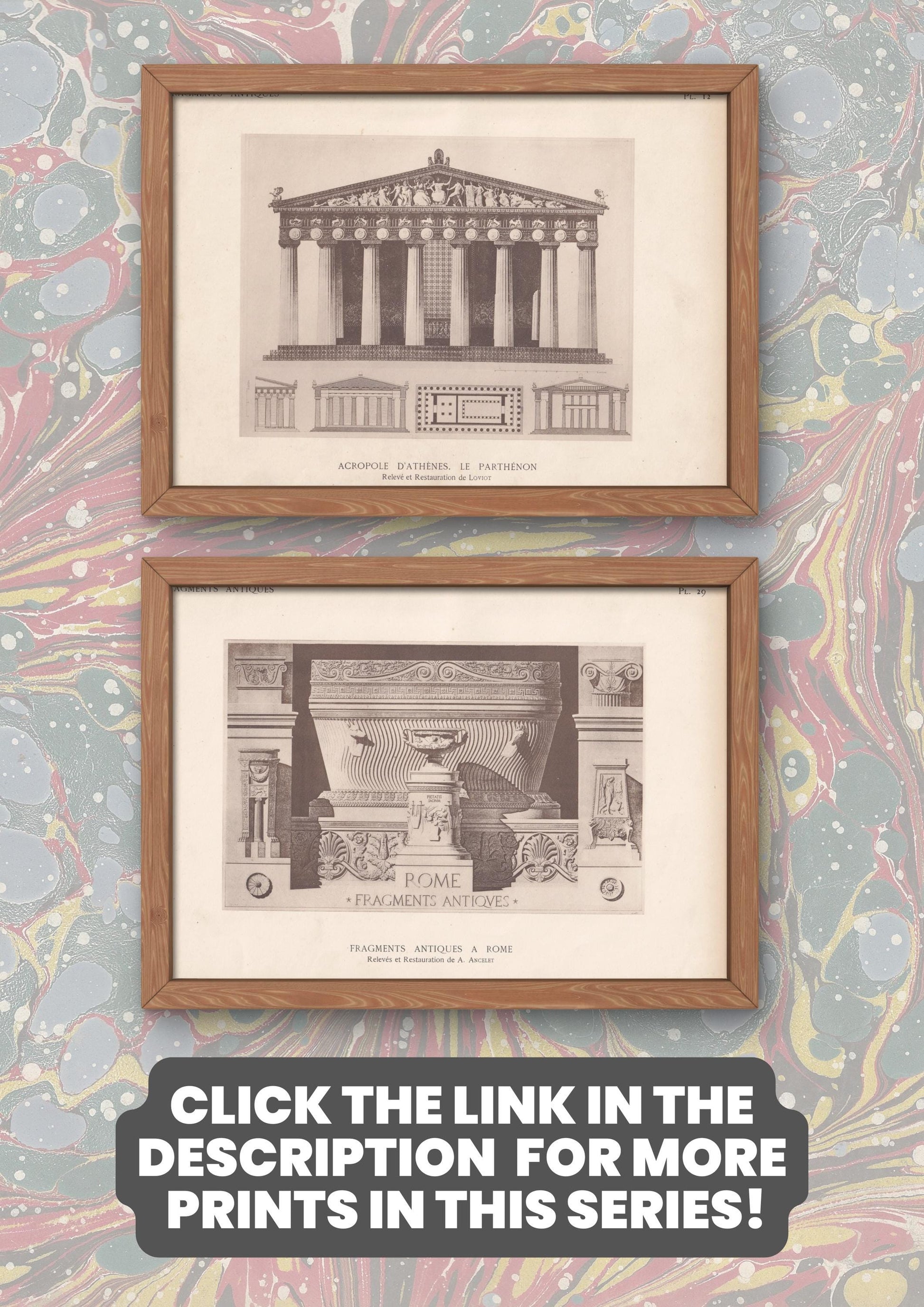 c. 1910 CORINTHIAN CAPITAL, Temple of Mars Ultur - Roman Architecture Print - Roman Greek History - Gift Decor - 8.6 x 12 Inches