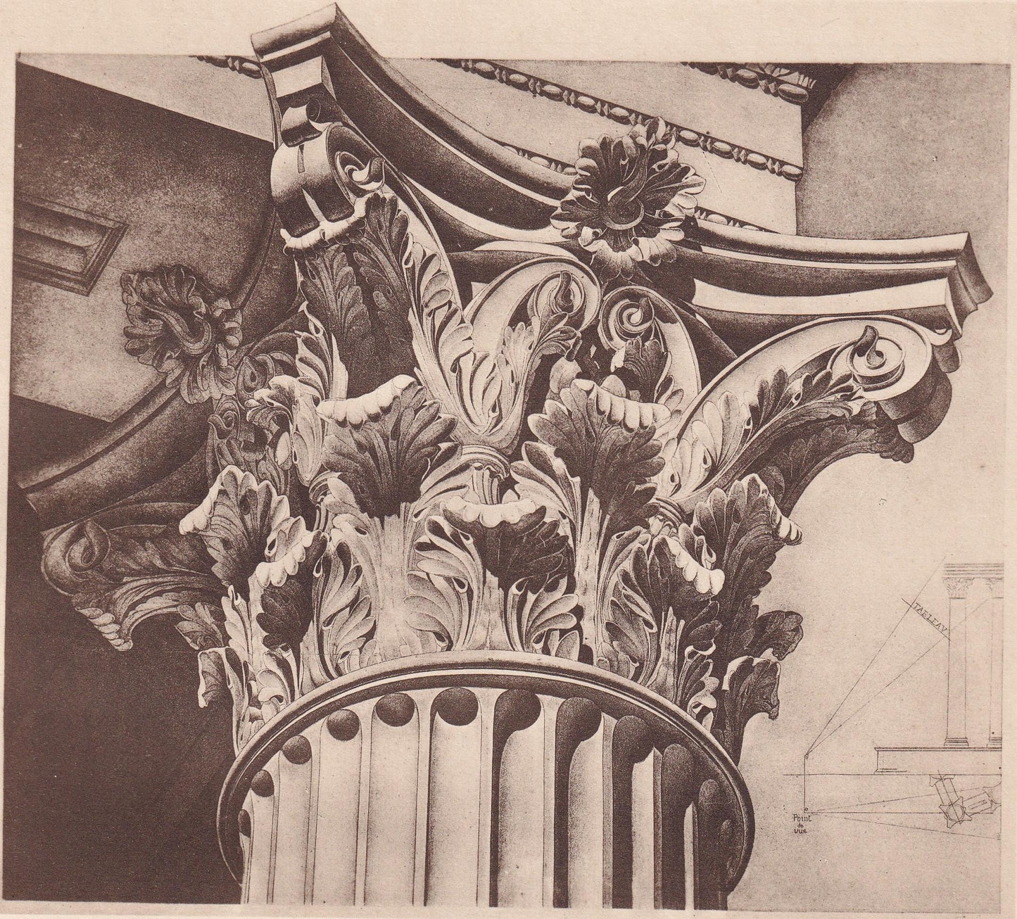 c. 1910 CORINTHIAN CAPITAL, Temple of Mars Ultur - Roman Architecture Print - Roman Greek History - Gift Decor - 8.6 x 12 Inc