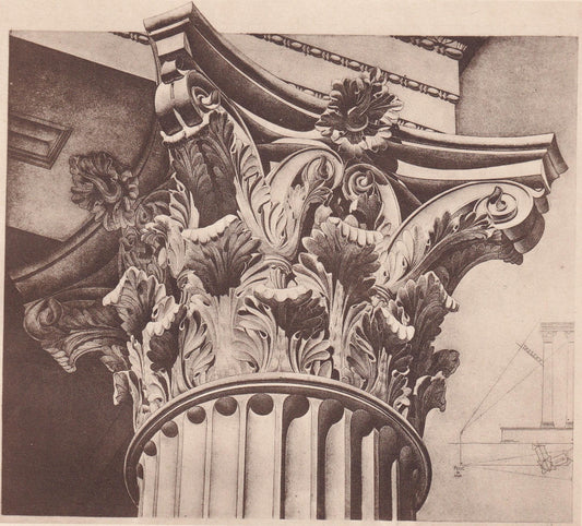 c. 1910 CORINTHIAN CAPITAL, Temple of Mars Ultur - Roman Architecture Print - Roman Greek History - Gift Decor - 8.6 x 12 Inc