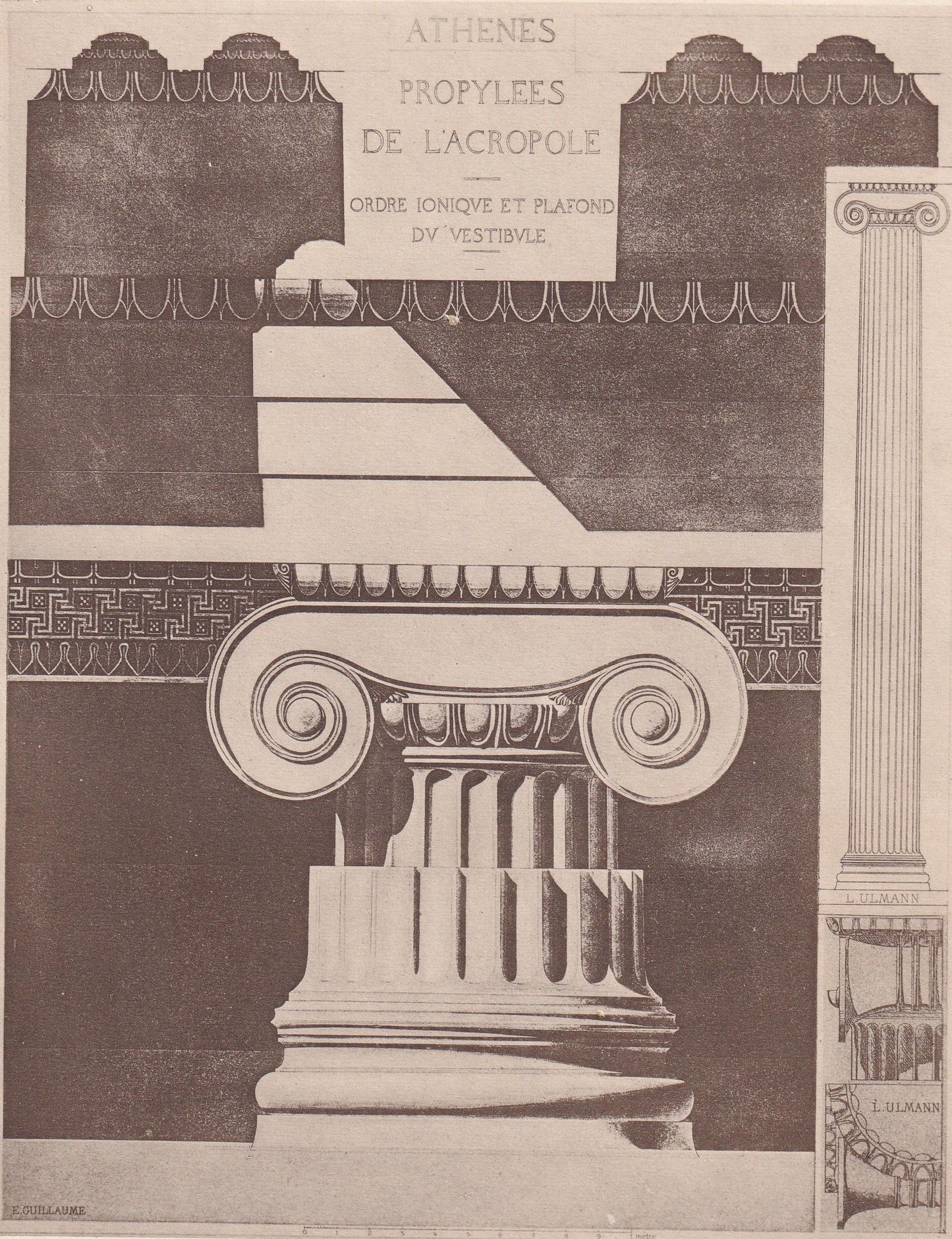 c. 1910 ACROPOLIS PROPYLAEA, Ionic Capital - Roman Architecture Print - Roman Greek History - Gift Decor - 8.6 x 12 Inches
