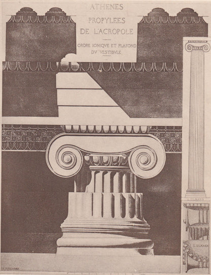 c. 1910 ACROPOLIS PROPYLAEA, Ionic Capital - Roman Architecture Print - Roman Greek History - Gift Decor - 8.6 x 12 Inches