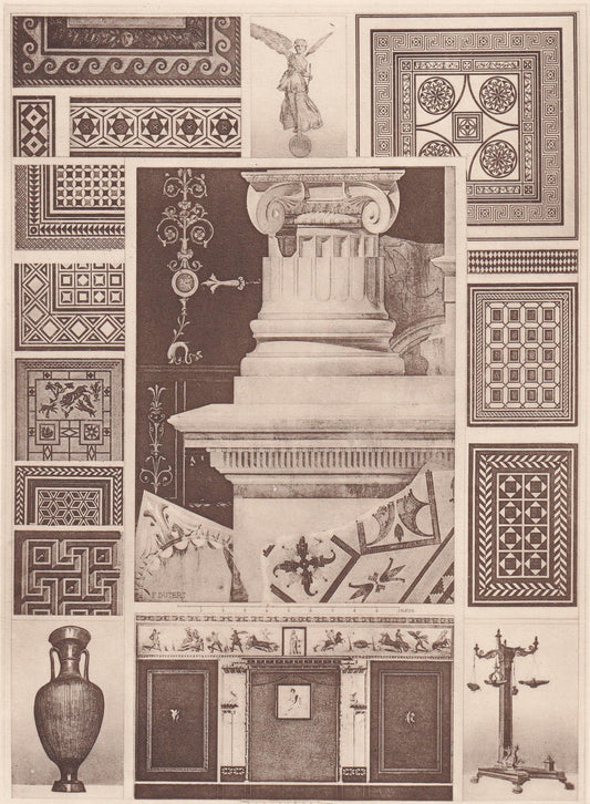 c. 1910 POMPEII: FORUM TRIANGULAR & Various Motifs - Roman Architecture Print - Roman Greek History - Gift Decor - 8.6 x 12 I