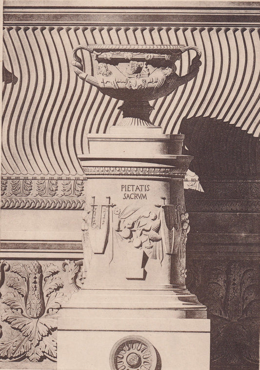 c. 1910 URN, SACRED To PIETY, Rome - Roman Architecture Print - Roman Greek History - Gift Decor - 8.6 x 12 Inches