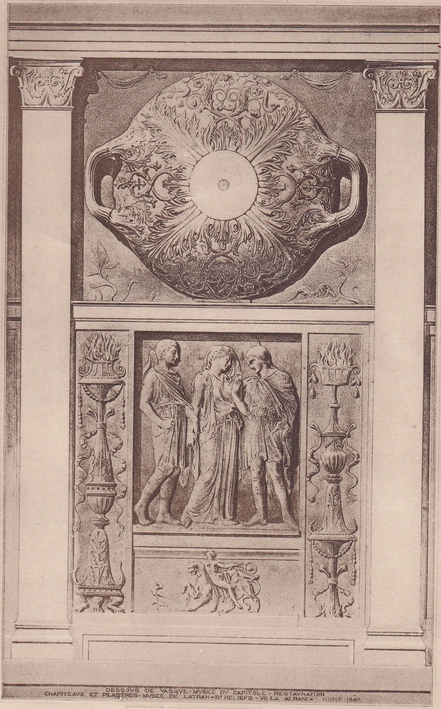 c. 1910 MOTIFS In ROMAN TEMPLE, Rome, Italy - Roman Architecture Print - Roman Greek History - Gift Decor - 8.6 x 12 Inches