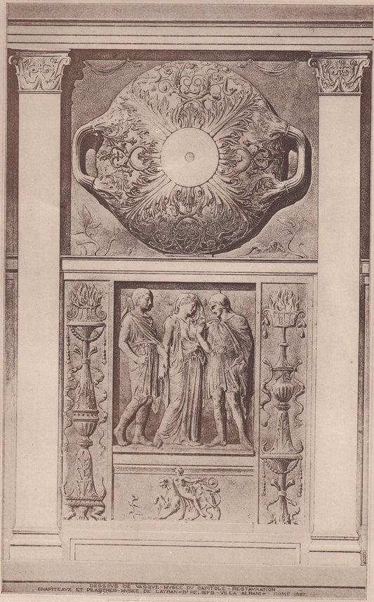 c. 1910 MOTIFS In ROMAN TEMPLE, Rome, Italy - Roman Architecture Print - Roman Greek History - Gift Decor - 8.6 x 12 Inches