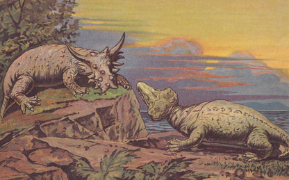 1902 PAREIASAUR & RHYNOCHOSAUR Print - Jurassic - Paleoart - Prehistoric Animals Wall Art - Antique Dinosaur - 10.5 x 7.5 Inc