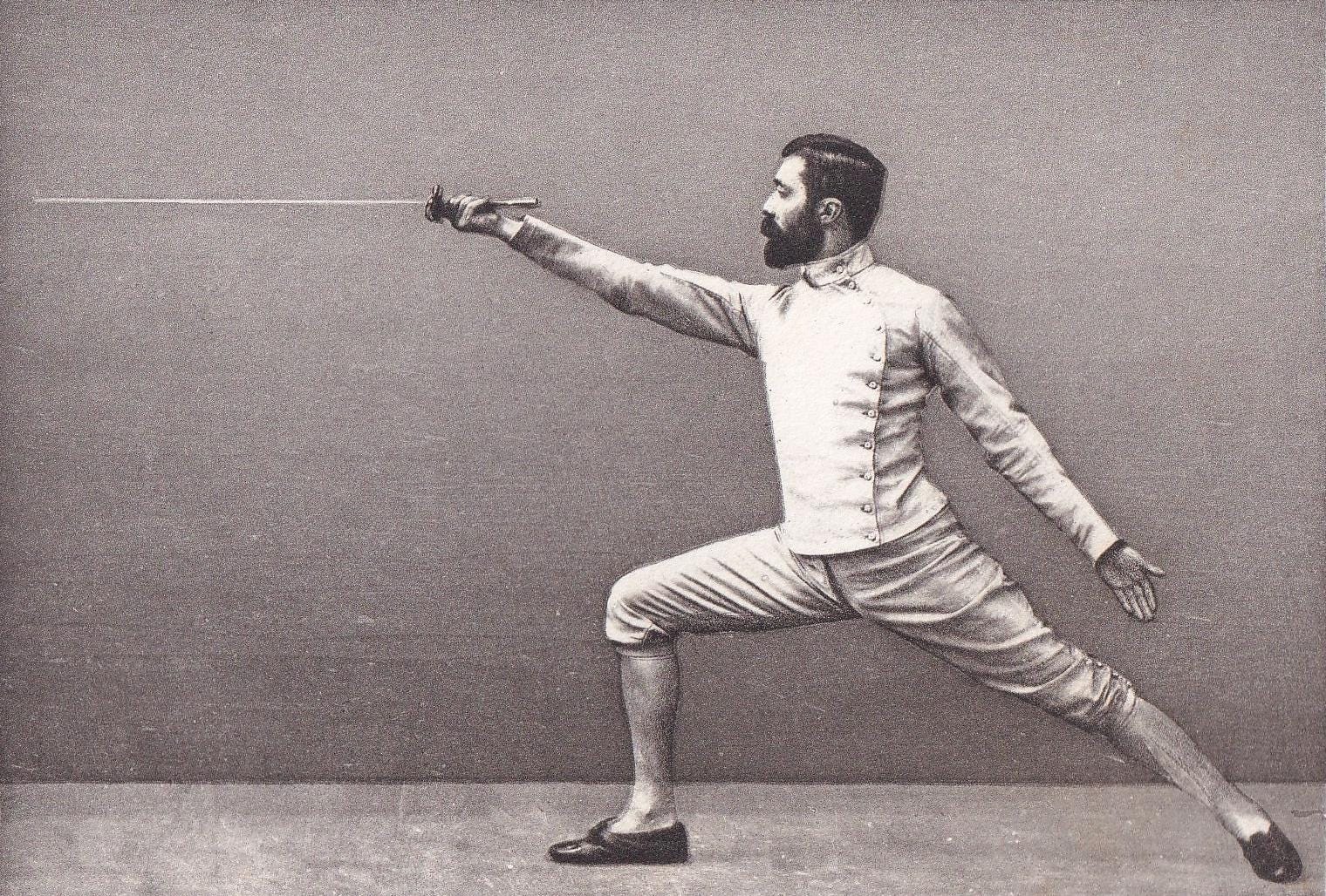 1890 SWORD FENCING Photogravure Print - Third Position, Lunge or Extension - Original Antique - Vintage Sports Wall Art - 7.5