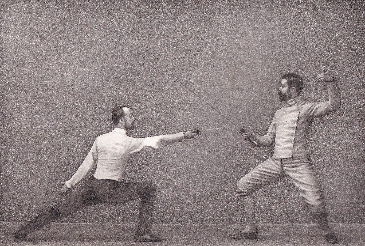 1890 SWORD FENCING Photogravure Print - Parry in Quarte - Original Antique - Vintage Sports Wall Art Decor - 7.5 x 5 Inches