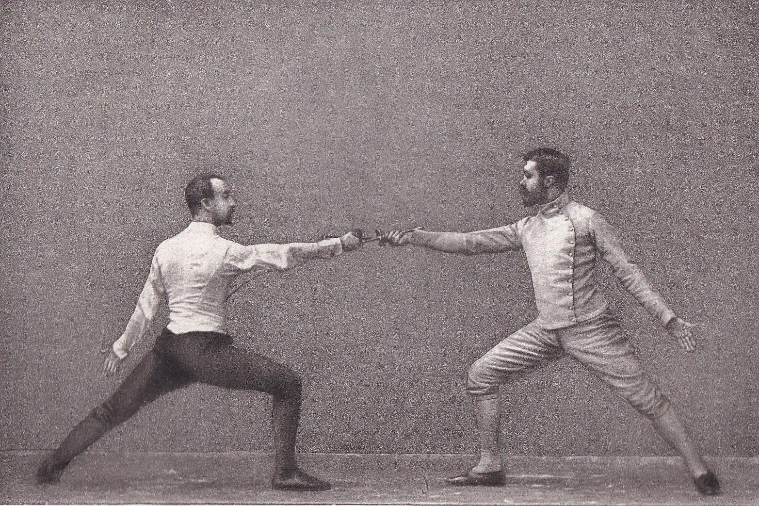 1890 SWORD FENCING Photogravure Print - Time Thrust in Octave - Original Antique - Vintage Sports Wall Art Decor - 7.5 x 5 In