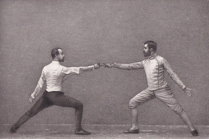 1890 SWORD FENCING Photogravure Print - Time Thrust in Octave - Original Antique - Vintage Sports Wall Art Decor - 7.5 x 5 In