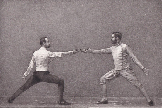 1890 SWORD FENCING Photogravure Print - Time Thrust in Octave - Original Antique - Vintage Sports Wall Art Decor - 7.5 x 5 In