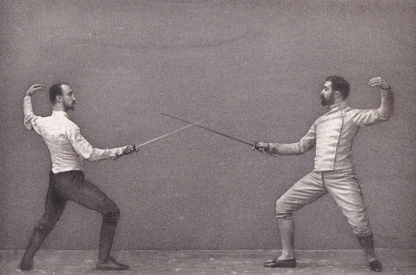 1890 SWORD FENCING Photogravure Print - The Salute, Engagement in Tierce - Original Antique - Vintage Sports Wall Art Decor -