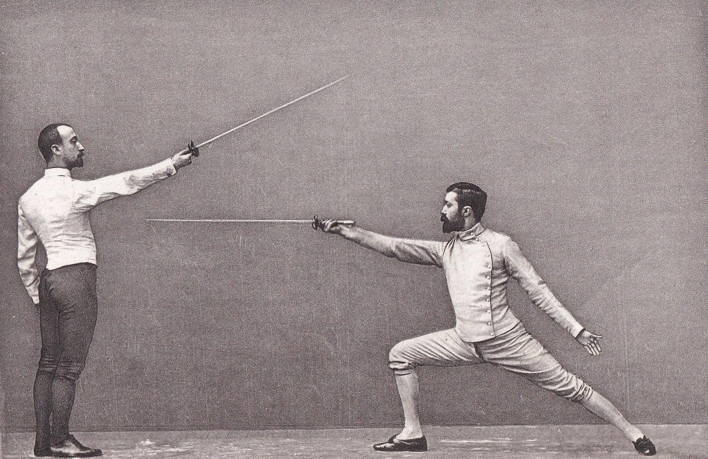 1890 SWORD FENCING Photogravure Print - The Salute, Taking Distance - Original Antique - Vintage Sports Wall Art Decor - 7.5 
