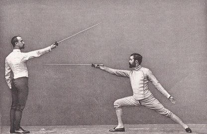 1890 SWORD FENCING Photogravure Print - The Salute, Taking Distance - Original Antique - Vintage Sports Wall Art Decor - 7.5 