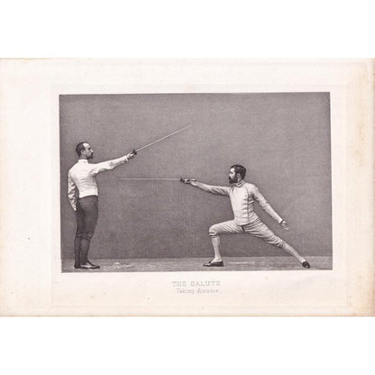 1890 SWORD FENCING Photogravure Print - The Salute, Taking Distance - Original Antique - Vintage Sports Wall Art Decor - 7.5 