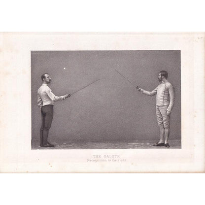 1890 SWORD FENCING Photogravure Print - The Salute, Recognition to the Right - Original Antique - Vintage Sports Wall Art - 7.5 x 5 Inches