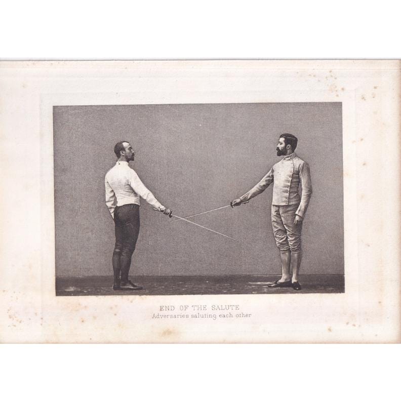 1890 SWORD FENCING Photogravure Print - End of The Salute - Original Antique - Vintage Sports Wall Art - 7.5 x 5 Inches