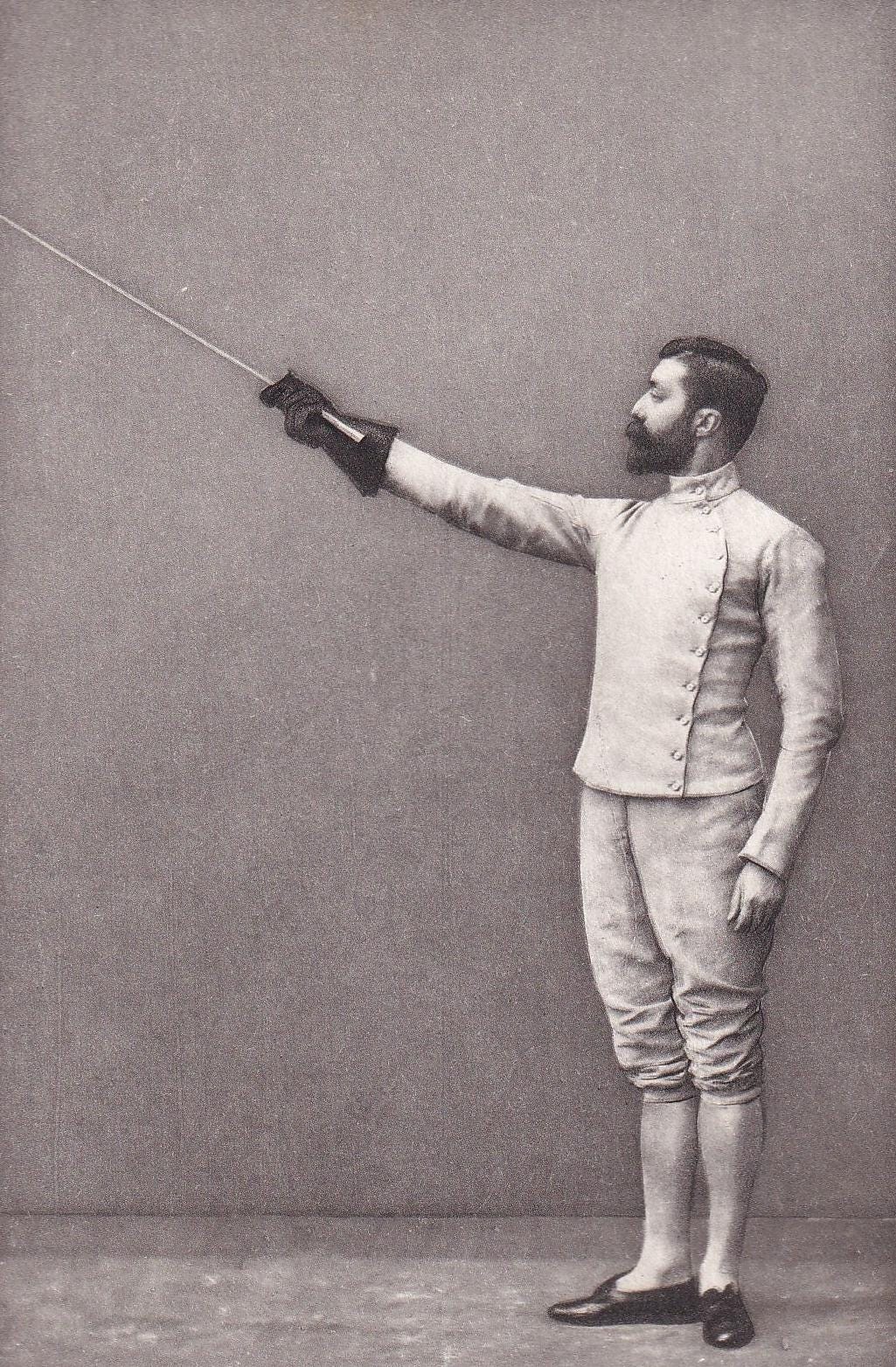 1890 SWORD FENCING Photogravure Print - First Position - Original Antique - Vintage Sports Wall Art - 5 x 7.5 Inches