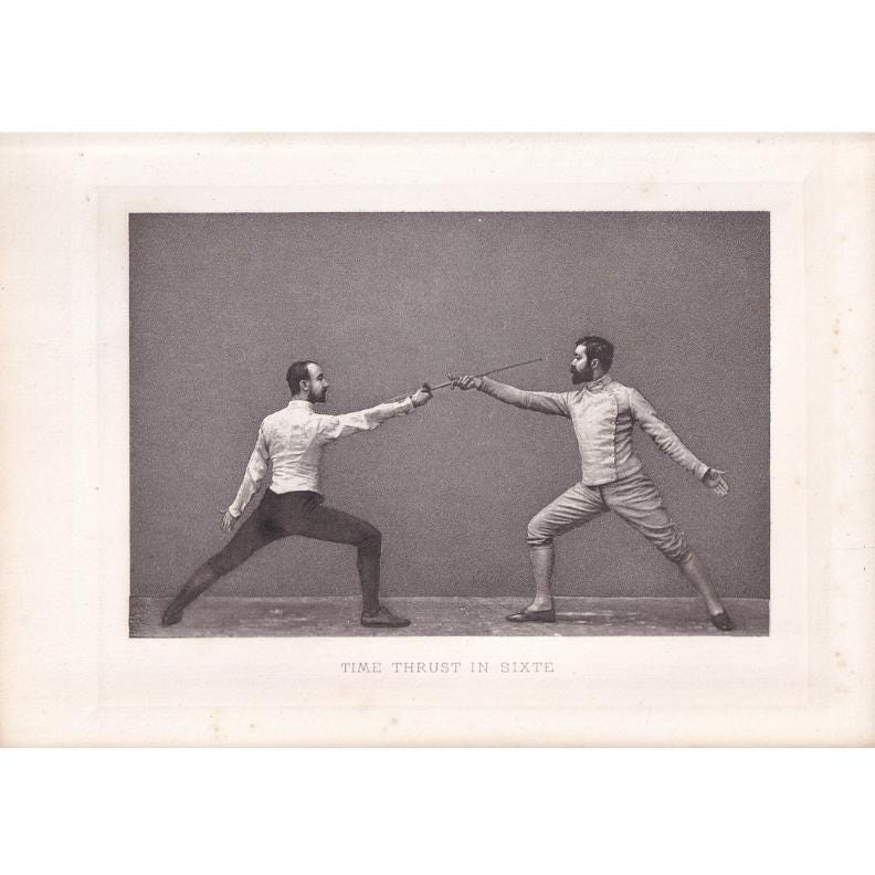 1890 SWORD FENCING Photogravure Print - Time Thrust in Sixte - Original Antique - Vintage Sports Wall Art Decor - 7.5 x 5 Inc