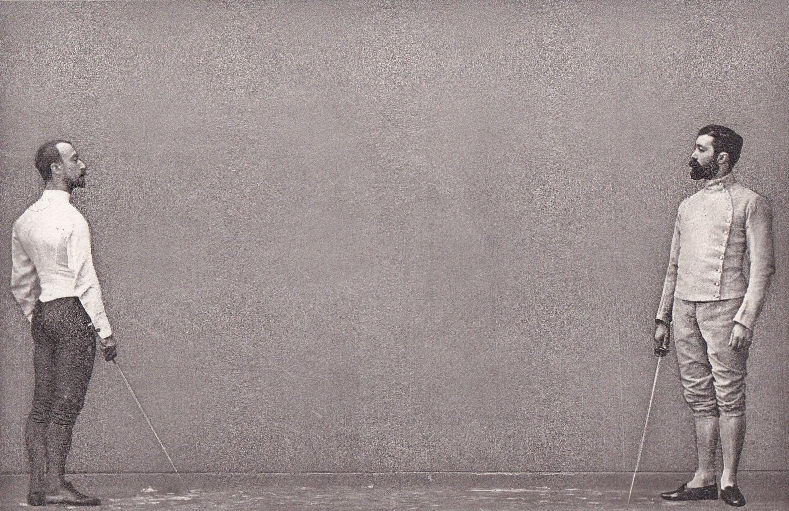 1890 SWORD FENCING Photogravure Print - The Salute, Taking Position - Original Antique - Vintage Sports Wall Art Decor - 7.5 x 5 Inches