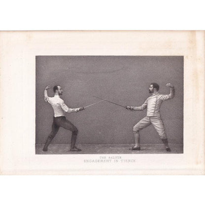 1890 SWORD FENCING Photogravure Print - The Salute, Engagement in Tierce - Original Antique - Vintage Sports Wall Art Decor -
