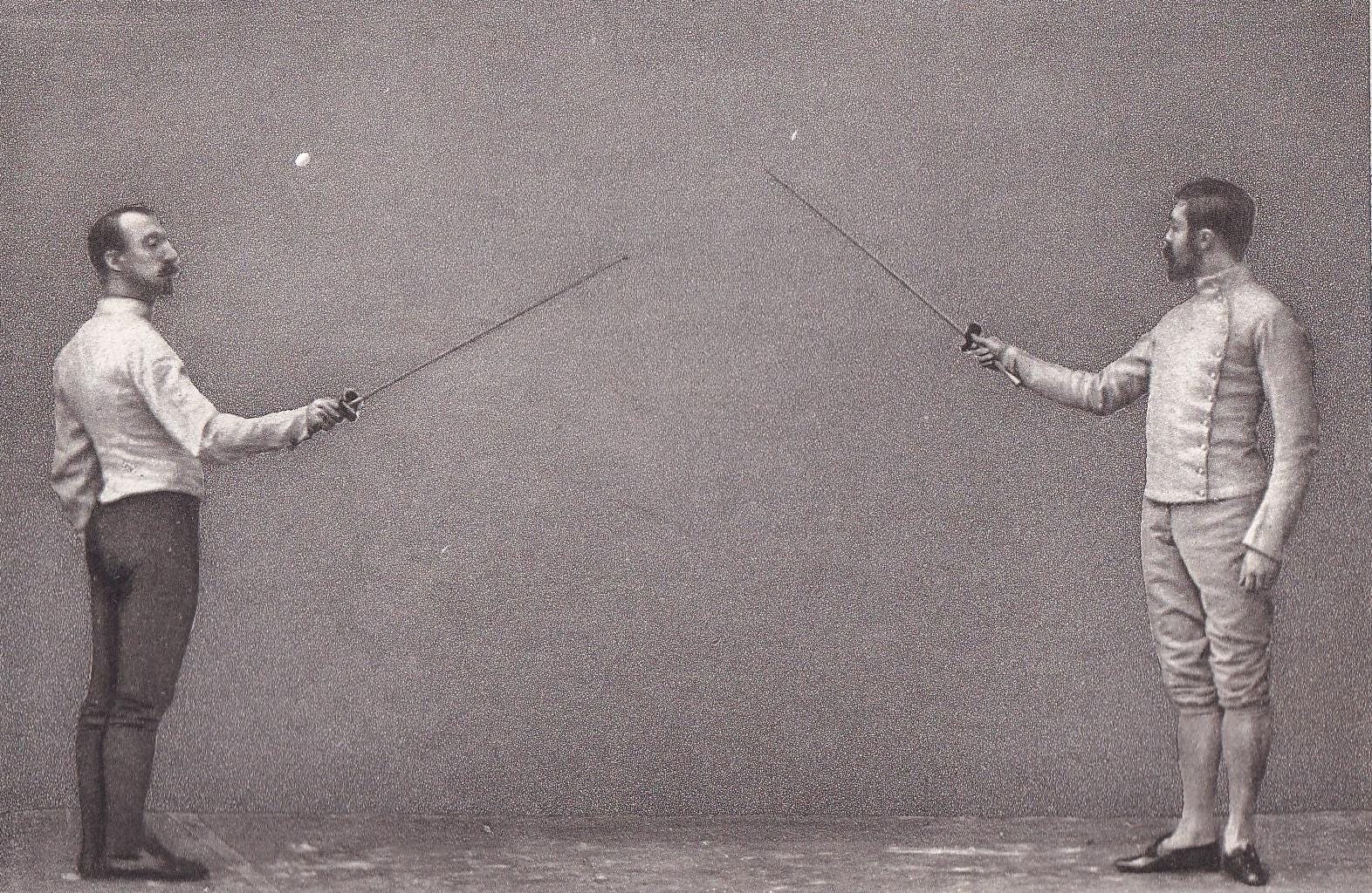 1890 SWORD FENCING Photogravure Print - The Salute, Recognition to the Right - Original Antique - Vintage Sports Wall Art - 7.5 x 5 Inches
