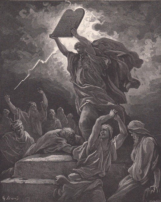 1870 GUSTAVE DORE Print - "Moses Breaking the Tablets of the Law" - Dore Bible Wall Art - Dore Engraving - 8.5 x 12.2 Inches
