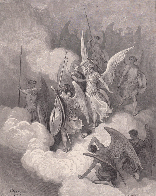 1870 GUSTAVE DORE Print - "Abdiel and Satan" - Dore Bible Wall Art - Dore Engraving - War in Heaven - 8.5 x 12.2 Inches