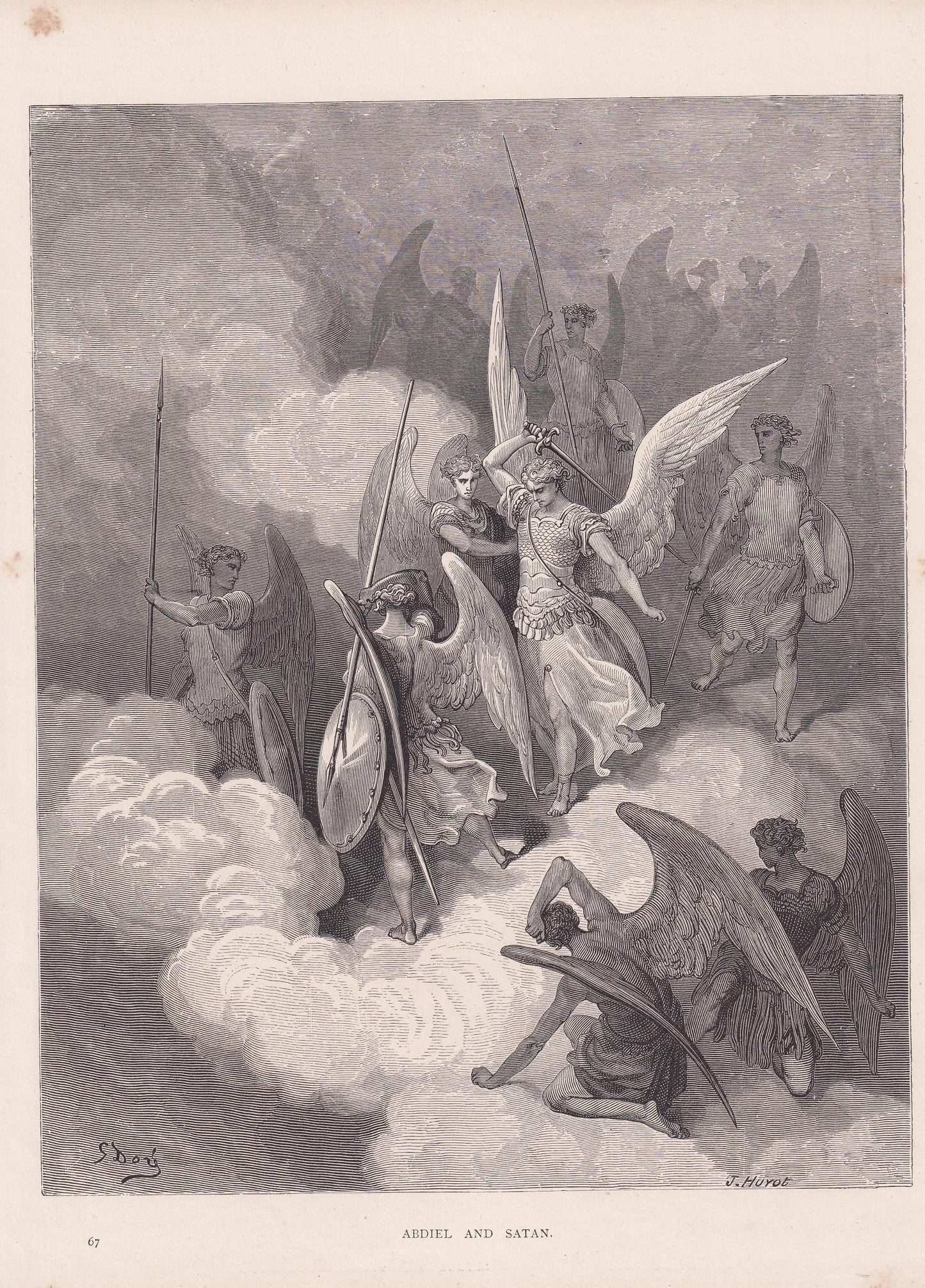 1870 GUSTAVE DORE Print - "Abdiel and Satan" - Dore Bible Wall Art - Dore Engraving - War in Heaven - 8.5 x 12.2 Inches