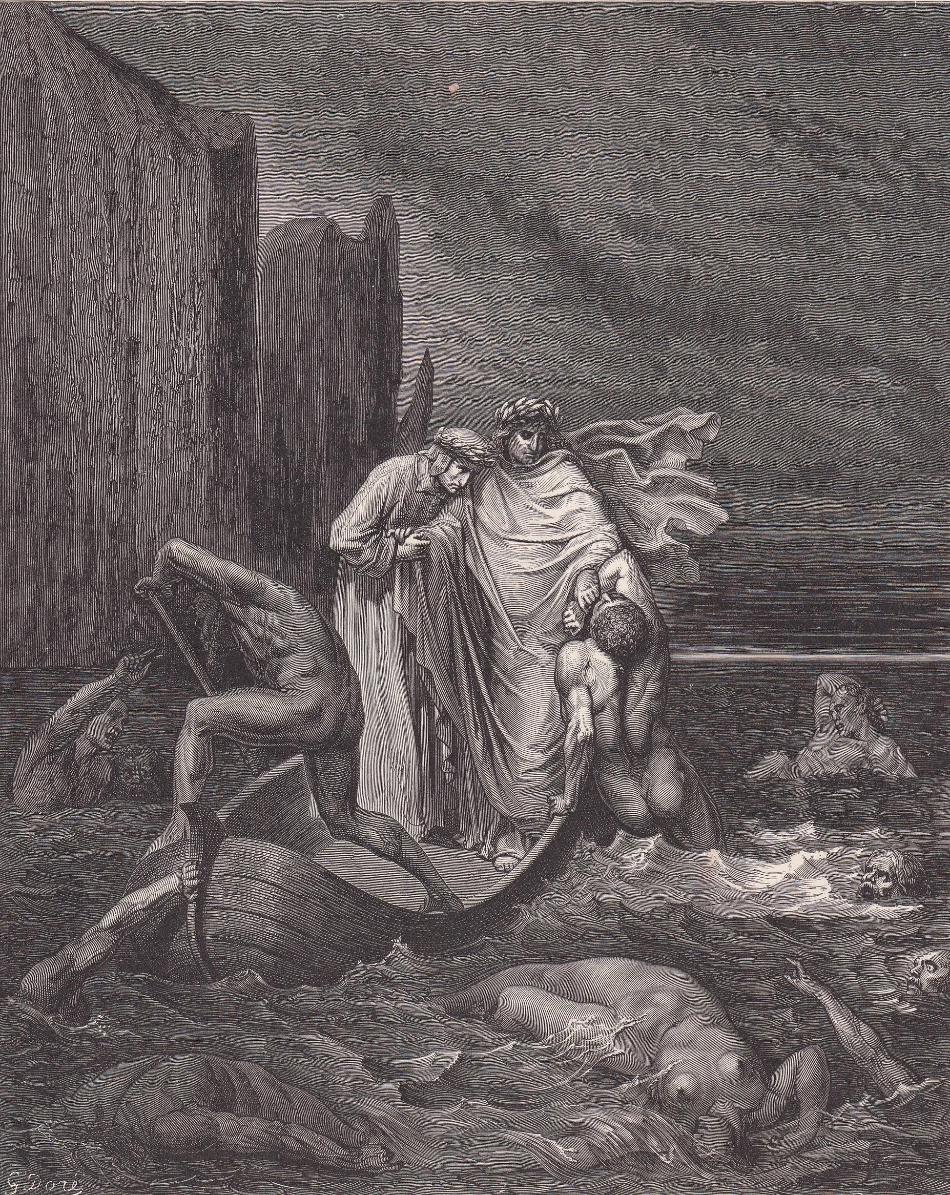 1870 GUSTAVE DORE Print - "The Spirit of Filippo Argenti" - Dore Wall Art - Dore Engraving - Dante Inferno - 8.5 x 12.2 Inche
