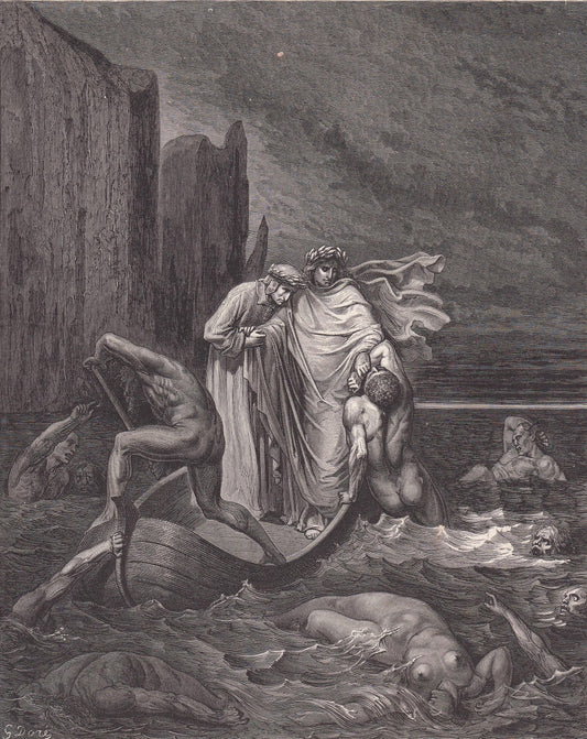 1870 GUSTAVE DORE Print - "The Spirit of Filippo Argenti" - Dore Wall Art - Dore Engraving - Dante Inferno - 8.5 x 12.2 Inche
